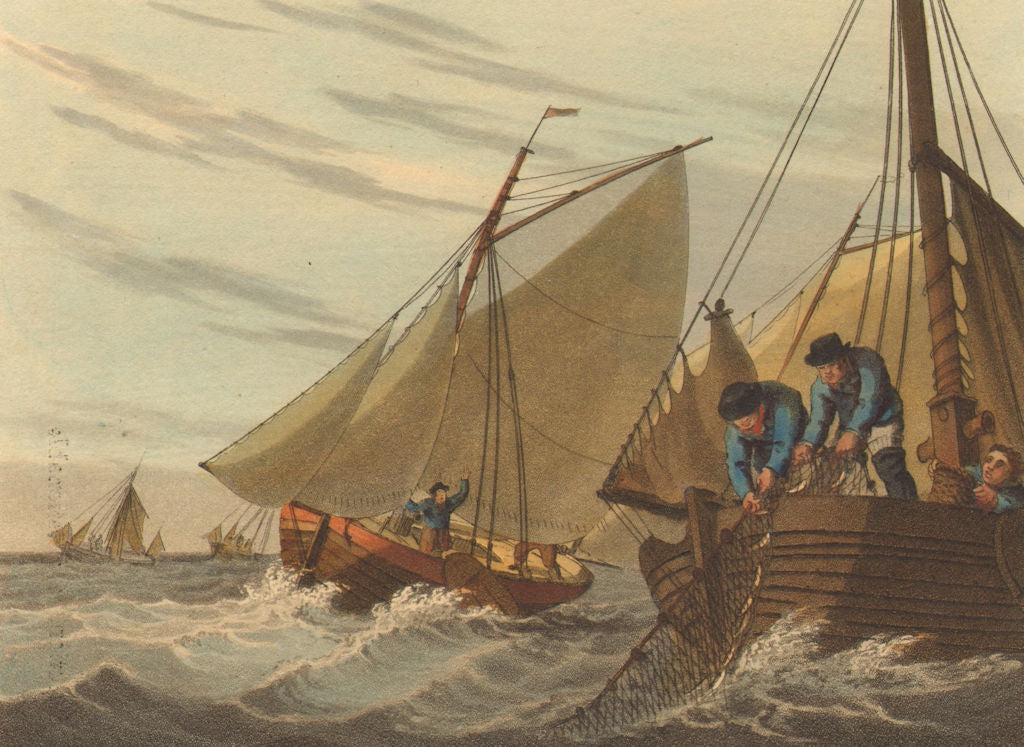ENGLISH CHANNEL. Mackerel- fishing boats.  (Field Sports- Edward Orme)  1814